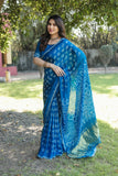 Blue Bandhej Silk Saree with Zari Weaving