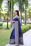 Blue Bangalore Handloom Raw Silk Saree with Running Blouse