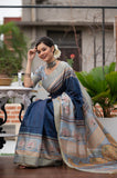 Blue Tussar Print Soft Warli Print Saree for Festivals & Weddings