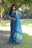 Blue Bandhej Silk Saree with Zari Weaving