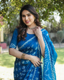 Blue Bandhej Silk Saree with Zari Weaving