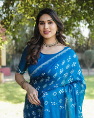 Blue Bandhej Silk Saree with Zari Weaving