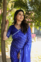 Blue Bandhej Silk Saree with Bandhej Border