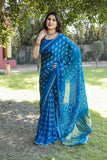 Blue Bandhej Silk Saree with Zari Weaving