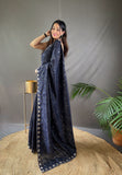 Black Pure Ruhi Silk Saree with Embroidered Blouse Piece