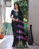 Dark Pink Bandhej Silk Saree with Tissue Pallu and Sibory Design