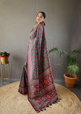 Blue Digital Print Semi Silk Saree with Soft Weaves