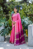 Pink Semi Tussar Silk Saree with Bandhani Butti Weaves