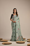 Firozi Soft Muga Cotton Saree with Blouse