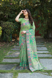 Green Pashmina Cotton Saree For Weddings