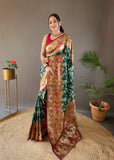Green Lucknowi Weaving Saree with Paithani and Patola Fusion