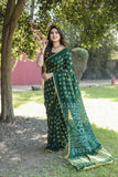 Green Bandhej Silk Saree with Zari Weaving