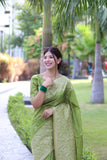 Green Bangalore Handloom Raw Silk Saree with Running Blouse