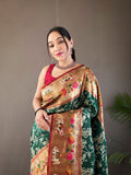 Green Lucknowi Weaving Saree with Paithani and Patola Fusion