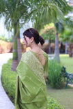 Green Bangalore Handloom Raw Silk Saree with Running Blouse