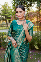 Green Kanjivaram Soft Satin Silk Saree For Women