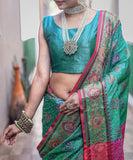Green Patola Silk Saree with Meenakari Weaving