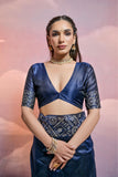 Navy Blue Bangalore Handloom Raw Silk Saree For Women
