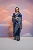 Navy Blue Bangalore Handloom Raw Silk Saree For Women