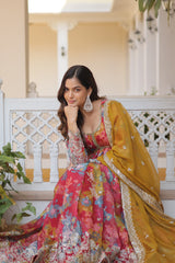Exquisite Pink Designer Gown - Digital Printed Russian Silk with Zari & Sequins Embroidery.