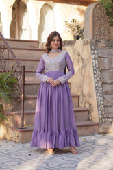 Lavender Georgette Embroidered Gown