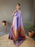 Lavender Color Paithani Silk Saree with Unstitched Blouse