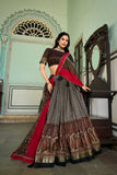 Gray Color Kashmiri Print Tussar Silk Lehenga Choli