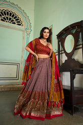 Orange Color Kashmiri Print Tussar Silk Lehenga Choli