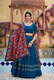 Firozi Color Printed Pure Cotton Lehenga Choli