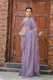 Lavender Chiffon Saree Cutwork Embroidery Floral