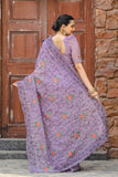 Lavender Chiffon Saree Cutwork Embroidery Floral