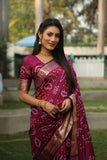 Maroon Handmade Bandhej Silk Saree With Matching Blouse