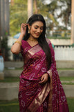 Maroon Handmade Bandhej Silk Saree With Matching Blouse