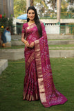Maroon Handmade Bandhej Silk Saree With Matching Blouse