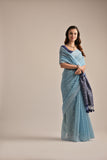 Sky Blue Muga Cotton Saree Resham Weaving