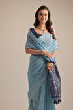 Sky Blue Muga Cotton Saree Resham Weaving