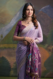 Lavender Color Soft Muga Cotton Saree For Women