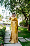 Mustard Handloom Raw Silk Saree With Blouse