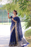 Navy Blue Linen Silk Saree