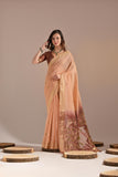 Orange Muga Cotton Saree with Contrast Blouse.