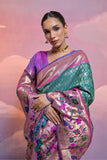 Rama Soft Banarasi Silk Saree Paithani with Kanjivaram Weaving