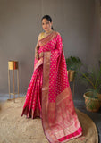 pink Color Rosy Soft Silk Saree with Beautiful Border, Rich Pallu & Full Brocade | Unstitched Blouse Included.