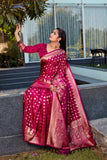 Pink Soft Satin Silk Sarees For Wedding