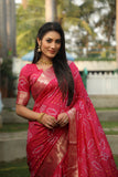 Pink Handmade Bandhej Silk Saree With Matching Blouse