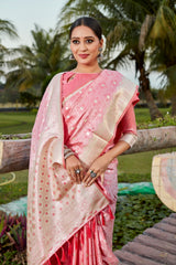 Pink Color Pure Kanjivaram Soft Satin Silk Saree