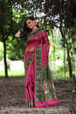 Pink Soft Tussar Silk Saree with Beautiful Peacock Prints