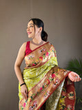 Pista Lucknowi Weaving Saree with Paithani and Patola Fusion