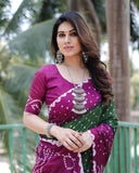 Purple Pure Bandhej Silk Saree With Tissue Pallu