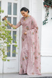 Peach Chiffon Saree Floral Printed With Embroidery