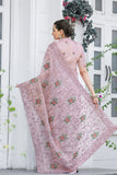 Pink Chiffon Saree With cutwork